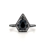Load image into Gallery viewer, Kite Black Diamond Engagement Ring, Triangle Halo Black Engagement Ring, Pear Halo Ring, Coffin Statement Ring, Unique Engagement Ring