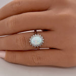 Load image into Gallery viewer, Oval Opal Halo Engagement Ring, Art Deco Opal Engagement Ring Wedding Ring, Oval Opal Proposal Ring, Statement Opal Ring