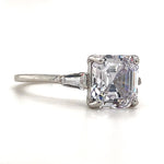 Load image into Gallery viewer, 3.00ct Asscher Cut Solitaire, Art Deco Asscher Diamond with side Baguette, Engagement Ring, Proposal Ring, Bridal Ring, Simulated Diamond