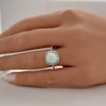 Load image into Gallery viewer, Art Deco Fire Opal Halo Ring: Sterling Silver Engagement Ring