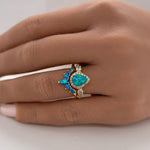 Load image into Gallery viewer, Blue Opal Engagement Ring Set, Art Deco Fitted Blue Opal Ring Set, Opal Bridal Set, Wedding Ring Opal Band, Pear Opal Ring