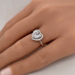 Load image into Gallery viewer, 1.00ct Heart Diamond Halo Engagement Ring, Heart Bridal Ring, Proposal Ring, Simple Heart Ring, Sterling Silver with Simulated Diamonds