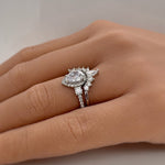 Load image into Gallery viewer, Teardrop Art Deco Engagement Ring Set, Diamond Bridal Set, Art Deco Fitted Ring Set, Sterling Silver, Bridal Ring Set Simulate Diamonds