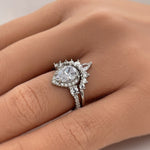 Load image into Gallery viewer, Teardrop Art Deco Engagement Ring Set, Diamond Bridal Set, Art Deco Fitted Ring Set, Sterling Silver, Bridal Ring Set Simulate Diamonds