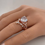 Load image into Gallery viewer, 3.00ct Heart Moissanite Engagement Ring Set, Infinity Heart Ring with Fitted Chevron Band, Wedding Ring Set, Genuine Heart Moissanite