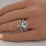 Load image into Gallery viewer, 3.00ct Heart Moissanite Engagement Ring Set, Infinity Heart Ring with Fitted Chevron Band, Wedding Ring Set, Genuine Heart Moissanite