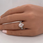 Load image into Gallery viewer, Pear Rose Quartz Engagement Ring Set, Rose Quartz Teardrop Halo Ring, Proposal Ring, Bridal Ring Set, Sterling Silver, Natural Rose Quartz
