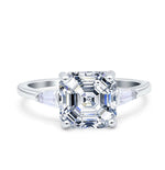 Load image into Gallery viewer, 3.00ct Asscher Cut Solitaire, Art Deco Asscher Diamond with side Baguette, Engagement Ring, Proposal Ring, Bridal Ring, Simulated Diamond