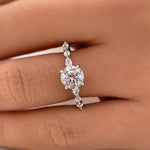 Load image into Gallery viewer, 1.00ct 4 Prong Round Diamond Solitaire Ring, Art Deco Solitaire Ring Marquise Side Stones, Sterling Silver with Gold and Rose Gold Vermeil