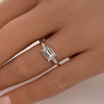 Load image into Gallery viewer, 1.00ct Horizontal Emerald Cut Diamond Ring, Emerald Cut Horizontal Engagement Ring, Solitaire Emerald Ring, East West Emerald Diamond Ring