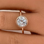 Load image into Gallery viewer, 2.00ct Rose Gold Bezel Engagement Ring, Round Bezel Simulated Diamond Ring, Proposal Ring, Bridal Ring, Minimalist Engagement Ring,