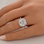 Load image into Gallery viewer, 5.00ct Diamond Cushion Cut Engagement Ring, Cushion Halo Wedding Ring, Cushion Simulated Diamond Ring, Sterling Silver with Vermeil