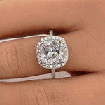 Load image into Gallery viewer, 5.00ct Diamond Cushion Cut Engagement Ring, Cushion Halo Wedding Ring, Cushion Simulated Diamond Ring, Sterling Silver with Vermeil