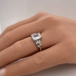 Load image into Gallery viewer, Emerald Cut Engagement Ring, Emerald Cut Art Deco Ring, Emerald Cut Leaf Band Bridal Ring, Sterling Silver, Simulate Diamonds, Proposal Ring