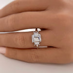 Load image into Gallery viewer, 2.00ct Emerald Cut Engagement Ring, Emerald Cut Three Stone Wedding Ring, Simulated Diamonds, Sterling Silver with Vermeil, Bridal Ring