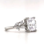 Load image into Gallery viewer, Emerald Cut Engagement Ring, Emerald Cut Art Deco Ring, Emerald Cut Leaf Band Bridal Ring, Sterling Silver, Simulate Diamonds, Proposal Ring