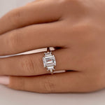 Load image into Gallery viewer, 2.00ct Emerald Cut Engagement Ring, Emerald Cut Three Stone Wedding Ring, Simulated Diamonds, Sterling Silver with Vermeil, Bridal Ring