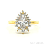 Load image into Gallery viewer, Starburst Halo Teardrop Moissanite Engagement Ring, Art Deco Pear Halo Engagement Ring, Pear Cut Wedding Ring, Bridal Ring, Proposal Ring