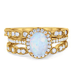 Load image into Gallery viewer, Opal Engagement Ring Set, 3 Ring Set Art Deco Fitted Opal Ring Set, Opal Bridal Set, Wedding Ring Opal Band, Bridal Set