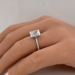 Load image into Gallery viewer, 2.50ct Emerald Cut Moissanite Engagement Ring, Emerald Cut Solitaire Ring, Moissanite, Sterling Silver, Gold, Rose Gold Vermeil