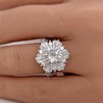 Load image into Gallery viewer, Art Deco Engagement Ring, Snowflake Cluster Engagement Ring, Wedding Ring Simulated Diamond Flower engagement Ring, Snowflake Ring