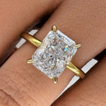 Load image into Gallery viewer, 3.00ct Crushed Ice Moissanite Engagement Ring, Radiant Cut Crushed Ice Solitaire Ring, Hidden Halo, Sterling Silver with Vermeil, Moissanite