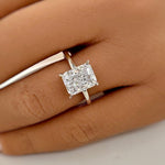Load image into Gallery viewer, 3.00ct Crushed Ice Moissanite Engagement Ring, Radiant Cut Crushed Ice Solitaire Ring, Hidden Halo, Sterling Silver with Vermeil, Moissanite