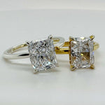 Load image into Gallery viewer, 3.00ct Crushed Ice Moissanite Engagement Ring, Radiant Cut Crushed Ice Solitaire Ring, Hidden Halo, Sterling Silver with Vermeil, Moissanite