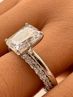 Load image into Gallery viewer, 2.50ct Radiant Cut Moissanite Engagement Ring Set, Radiant Solitaire Ring Set, Moissanite, Wedding Set, Sterling Silver with Vermeil