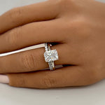 Load image into Gallery viewer, 2.50ct Radiant Cut Moissanite Engagement Ring Set, Radiant Solitaire Ring Set, Moissanite, Wedding Set, Sterling Silver with Vermeil