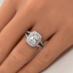 Load image into Gallery viewer, Cushion Cut Engagement Ring, Art Deco Cushion Ring, Split Shank, Simulated Cushion Diamond Ring, Sterling Silver