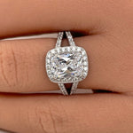 Load image into Gallery viewer, Cushion Cut Engagement Ring, Art Deco Cushion Ring, Split Shank, Simulated Cushion Diamond Ring, Sterling Silver