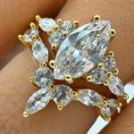 Load image into Gallery viewer, 1.00ct Marquise Ring Set, Art Deco Marquise Engagement Ring Set, Bridal Marquise Ring Set, Wedding Set, Sterling Silver with Vermeil