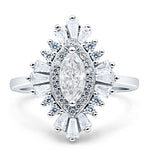 Load image into Gallery viewer, Art Deco Cluster Engagement Ring, Marquise Baguette Cluster, Wedding Ring Simulated Diamond, Bridal Ring Art Deco