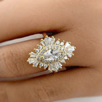 Load image into Gallery viewer, Art Deco Cluster Engagement Ring, Marquise Baguette Cluster, Wedding Ring Simulated Diamond, Bridal Ring Art Deco