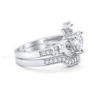 Load image into Gallery viewer, Irish Claddagh Ring Set, Heart Simulated Diamond Accent Claddagh Engagement Ring Set, Traditional Irish Ring, Bridal Ring Set