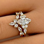 Load image into Gallery viewer, 1.00ct Marquise Ring Set, Art Deco Marquise Engagement Ring Set, Bridal Marquise Ring Set, Wedding Set, Sterling Silver with Vermeil