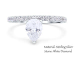 Load image into Gallery viewer, Pear Solitaire Ring, Teardrop Blue Sapphire Ring, Simulated Diamond Pear Sapphire Statement Anniversary Ring, Sterling Silver, Custom Stone