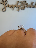 Load image into Gallery viewer, 4.00ct Elongated Cushion Cut Moissanite Engagement Ring, Solitaire Long Cushion Cut Hidden Halo Ring, Sterling Silver with Vermeil