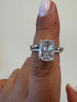 Load image into Gallery viewer, 4.00ct Elongated Cushion Cut Moissanite Engagement Ring, Solitaire Long Cushion Cut Hidden Halo Ring, Sterling Silver with Vermeil
