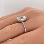 Load image into Gallery viewer, 4.50ct Emerald Cut Moissanite Engagement Ring, Emerald Cut Solitaire Ring, Moissanite Ring Hidden Halo, Long Emerald Cut Moissanite Ring