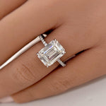 Load image into Gallery viewer, 4.50ct Emerald Cut Moissanite Engagement Ring, Emerald Cut Solitaire Ring, Moissanite Ring Hidden Halo, Long Emerald Cut Moissanite Ring