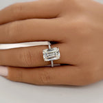 Load image into Gallery viewer, 4.50ct Emerald Cut Moissanite Engagement Ring, Emerald Cut Solitaire Ring, Moissanite Ring Hidden Halo, Long Emerald Cut Moissanite Ring
