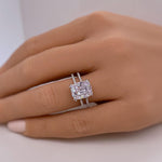 Load image into Gallery viewer, 3.50 Elongated Cushion Cut Moissanite Engagement Ring, Split Band, Double Band, Long Cushion Cut Moissanite, Sterling Silver with Vermeil