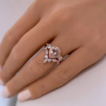 Load image into Gallery viewer, Pear Morganite Art Deco Engagement Ring Set, Diamond Bridal Set, Art Deco Rings, Sterling Silver, Bridal Ring Set Morganite Simulate Diamond