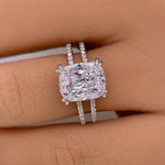 Load image into Gallery viewer, 3.50 Elongated Cushion Cut Moissanite Engagement Ring, Split Band, Double Band, Long Cushion Cut Moissanite, Sterling Silver with Vermeil