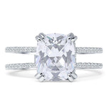 Load image into Gallery viewer, 3.50 Elongated Cushion Cut Moissanite Engagement Ring, Split Band, Double Band, Long Cushion Cut Moissanite, Sterling Silver with Vermeil
