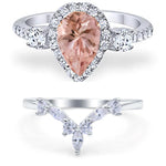Load image into Gallery viewer, Pear Morganite Art Deco Engagement Ring Set, Diamond Bridal Set, Art Deco Rings, Sterling Silver, Bridal Ring Set Morganite Simulate Diamond