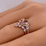 Load image into Gallery viewer, Pear Morganite Art Deco Engagement Ring Set, Diamond Bridal Set, Art Deco Rings, Sterling Silver, Bridal Ring Set Morganite Simulate Diamond