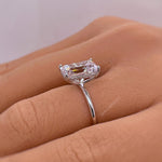 Load image into Gallery viewer, 4.00ct Emerald Cut Moissanite Engagement Ring, Thin Emerald Solitaire, Hidden Halo, Long Emerald Moissanite Ring, Silver Vermeil, 14k